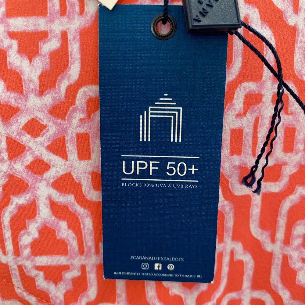 Cabana Life/Talbots Embroidered Tunic Dress Contrast Neckline Coral Lattice S - Picture 11 of 14